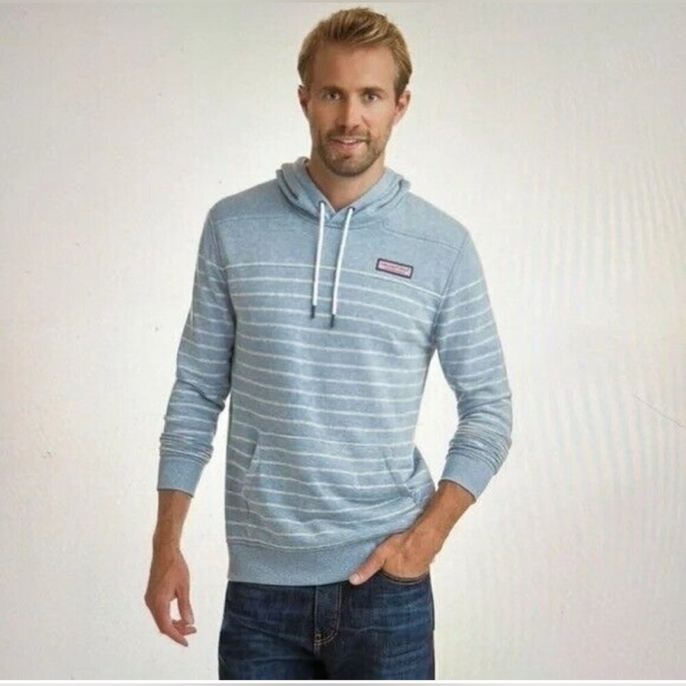 Vineyard Vines Blue White Striped Hoodie Sweatshirt Logo Size Large